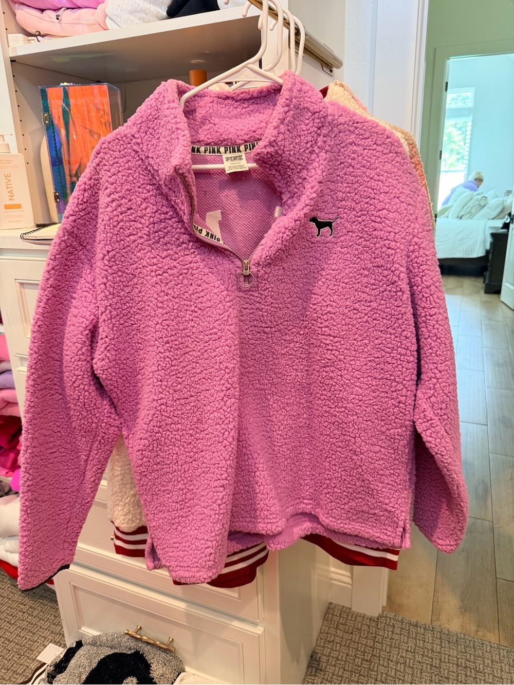 PINK Victoria's Secret Lavender Pink Sherpa Quarter-Zip Pullover